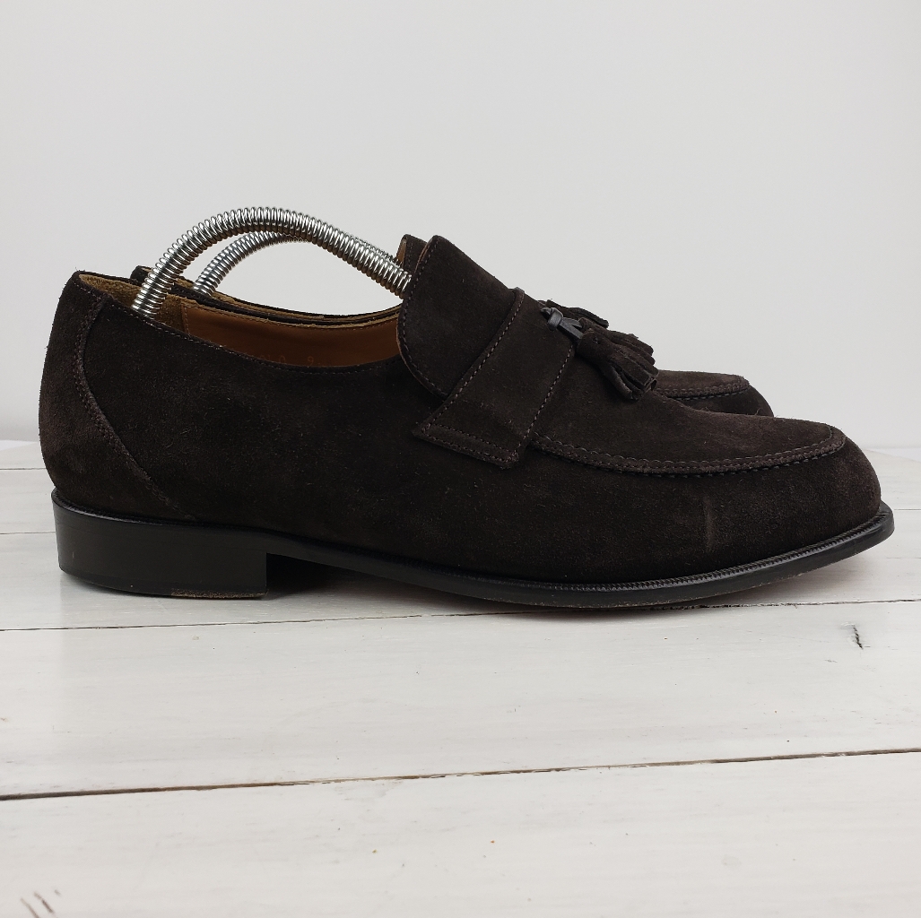208bas Dino Monti Paolo Brown Suede Leather Tassel Loafers 9 1/2 Wide